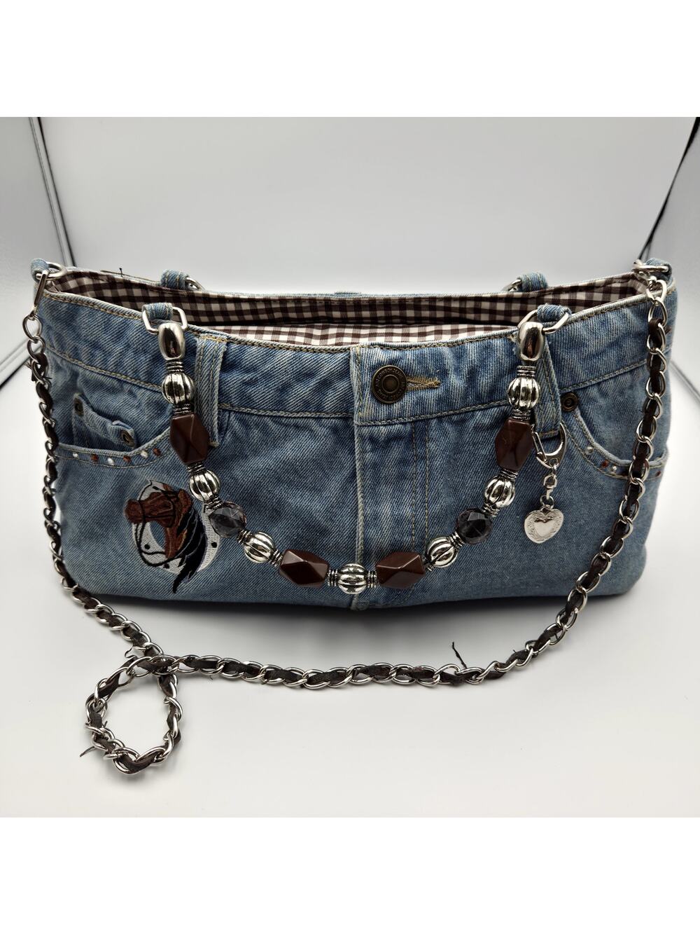Vintage booty handbag Jean Denim Purse Beaded Horse equestrian y2k - Picture 1 of 6